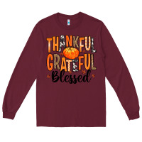 Burgundy Thankful Grateful Blessed Long Sleeve Tee - MaliasSmallBusiness