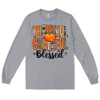 Heather Grey Thankful Grateful Blessed Long Sleeve Tee - MaliasSmallBusiness