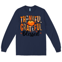 Navy Thankful Grateful Blessed Long Sleeve Tee - MaliasSmallBusiness