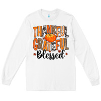 White Thankful Grateful Blessed Long Sleeve Tee - MaliasSmallBusiness