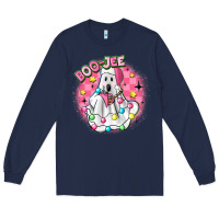 Navy boo jee pink christmas ghost Long Sleeve Tee - MaliasSmallBusiness
