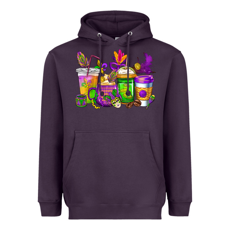 Mardi Gras Coffee Cups Cowgirl Heavyweight Hoodie by CowGirlArtShop | Teevron
