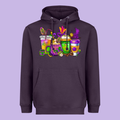 Mardi Gras Coffee Cups Cowgirl Heavyweight Hoodie Designed By Cowgirlartshop
