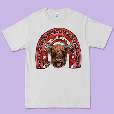 Valentines Highland Cow Rainbow Premium Tee Designed By Jahusdesignshop