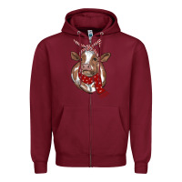 Burgundy christmas scarf heifer Zipper Hoodie - RanaPortraitStore
