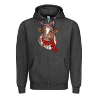 Charcoal Heather christmas scarf heifer Zipper Hoodie - RanaPortraitStore