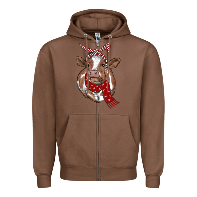 Christmas Scarf Heifer Zipper Hoodie by RanaPortraitStore | Teevron