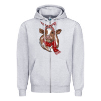 Heather Grey christmas scarf heifer Zipper Hoodie - RanaPortraitStore