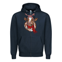 Navy christmas scarf heifer Zipper Hoodie - RanaPortraitStore