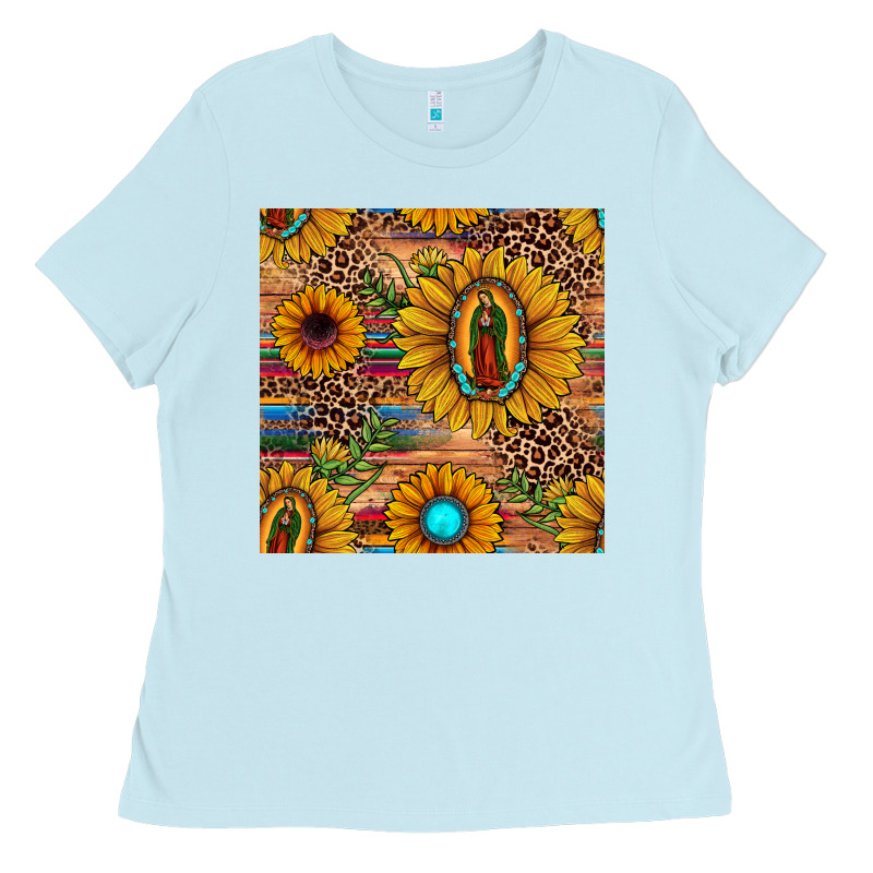 Our Lady Of Guadalupe Sunflower  Seamless Pattern Ladies Tee by JahusDesignShop | Teevron