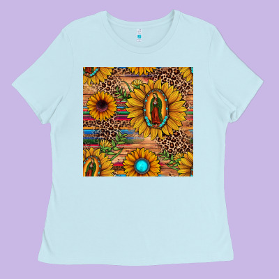 Our Lady Of Guadalupe Sunflower  Seamless Pattern Ladies Tee Designed By Jahusdesignshop