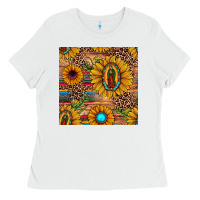 White our lady of guadalupe sunflower  seamless pattern Ladies Tee - JahusDesignShop