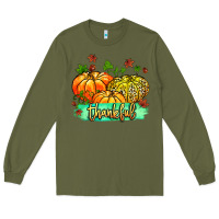 Army Green thankful pumpkins with glitter Long Sleeve Tee - MaliasSmallBusiness