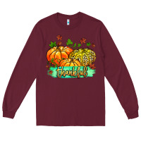 Burgundy thankful pumpkins with glitter Long Sleeve Tee - MaliasSmallBusiness