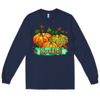 Navy thankful pumpkins with glitter Long Sleeve Tee - MaliasSmallBusiness