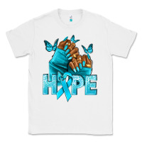 White Hope teal ribbon Ovarian Cancer nails Classic Tee - NancyCooperArtShop