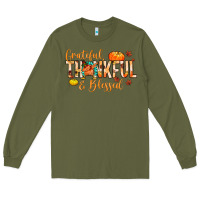 Army Green grateful thankful and blessed Long Sleeve Tee - MaliasSmallBusiness