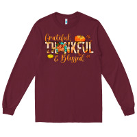 Burgundy grateful thankful and blessed Long Sleeve Tee - MaliasSmallBusiness