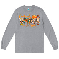 Heather Grey grateful thankful and blessed Long Sleeve Tee - MaliasSmallBusiness