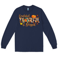 Navy grateful thankful and blessed Long Sleeve Tee - MaliasSmallBusiness