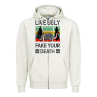 Oatmeal Heather Lıve Ugly Fake Your Death Zipper Hoodie - Bettercallsaul