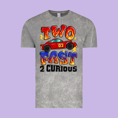 Two Fast Two Curious Boys Birthday Racing Car Vintage Tee Designed By Maliassmallbusiness