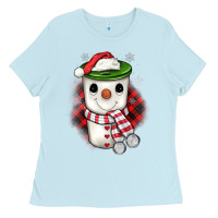Baby Blue Christmas snowman coffee Ladies Tee - JahusDesignShop
