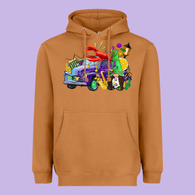 Mardi Gras Gnome On The Truck Heavyweight Hoodie Designed By Cowgirlartshop