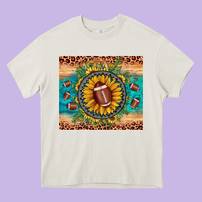 Football Leopard Turquoise Sunflower Heavy Core Tee Designed By Jahusdesignshop