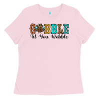Bubblegum Pink gobble til you wobble thanksgiving turkey Ladies Tee - RanaPortraitStore