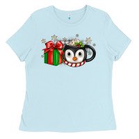 Baby Blue Christmas penguin coffee Ladies Tee - JahusDesignShop