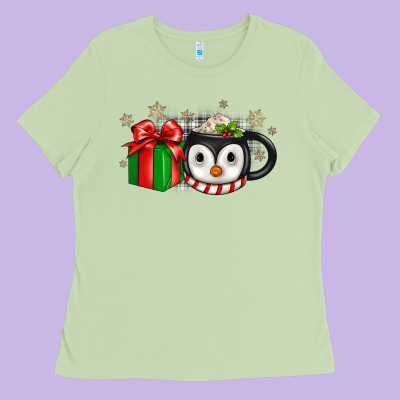 Christmas Penguin Coffee Ladies Tee Designed By Jahusdesignshop