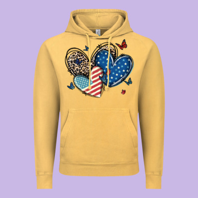 American Flag Leopard Hearts Vintage Hoodie Designed By Maliassmallbusiness