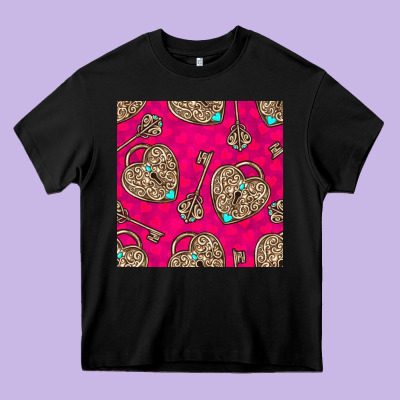 Valentines Day Lock And Key Seamless Pattern Heavy Core Tee Designed By Bundleandbundleshop
