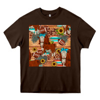Chocolate Brown football hereford sunflower seamless pattern Heavy Core Tee - JahusDesignShop