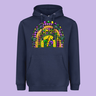 Mardi Gras Rainbow And Fleur De Lis Heavyweight Hoodie Designed By Cowgirlartshop