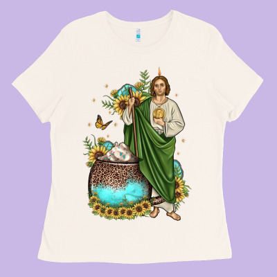 San Judas Coffee Cup Sunflower Ladies Tee Designed By Jahusdesignshop