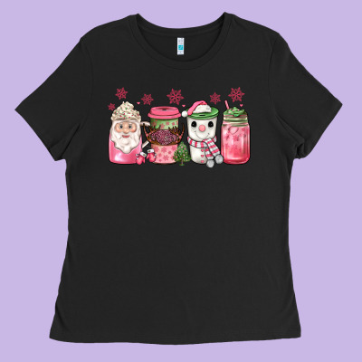 Pink Christmas Coffee Ladies Tee Designed By Jahusdesignshop