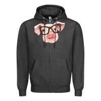 Charcoal Heather pig with glasses Zipper Hoodie - RanaPortraitStore