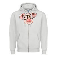 Dove Grey pig with glasses Zipper Hoodie - RanaPortraitStore