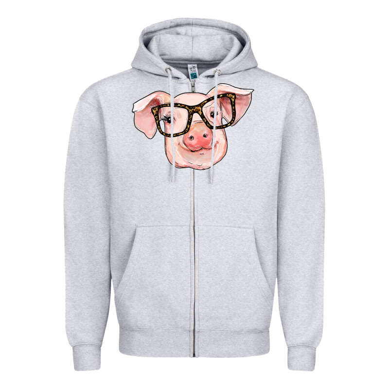 Pig With Glasses Zipper Hoodie by RanaPortraitStore | Teevron