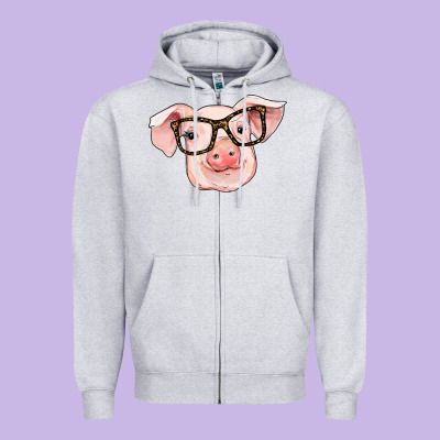 Pig With Glasses Zipper Hoodie Designed By Ranaportraitstore