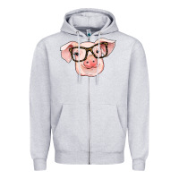 Heather Grey pig with glasses Zipper Hoodie - RanaPortraitStore