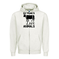 Oatmeal Heather Eat Plants Love Animals Zipper Hoodie - Bettercallsaul