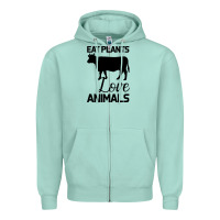 Seafoam Eat Plants Love Animals Zipper Hoodie - Bettercallsaul