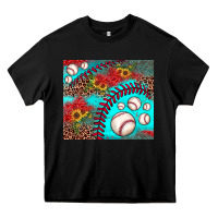 Black baseball leopard turquoise sunflower Heavy Core Tee - JahusDesignShop