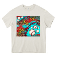 Cream baseball leopard turquoise sunflower Heavy Core Tee - JahusDesignShop
