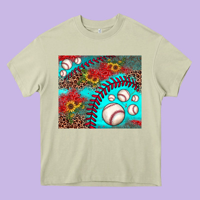 Baseball Leopard Turquoise Sunflower Heavy Core Tee Designed By Jahusdesignshop