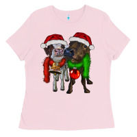 Bubblegum Pink two christmas heifers Ladies Tee - RanaPortraitStore