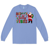Colony Blue Holly Jolly vibes Christmas with Santa Long Sleeve Tee - NancyCooperArtShop